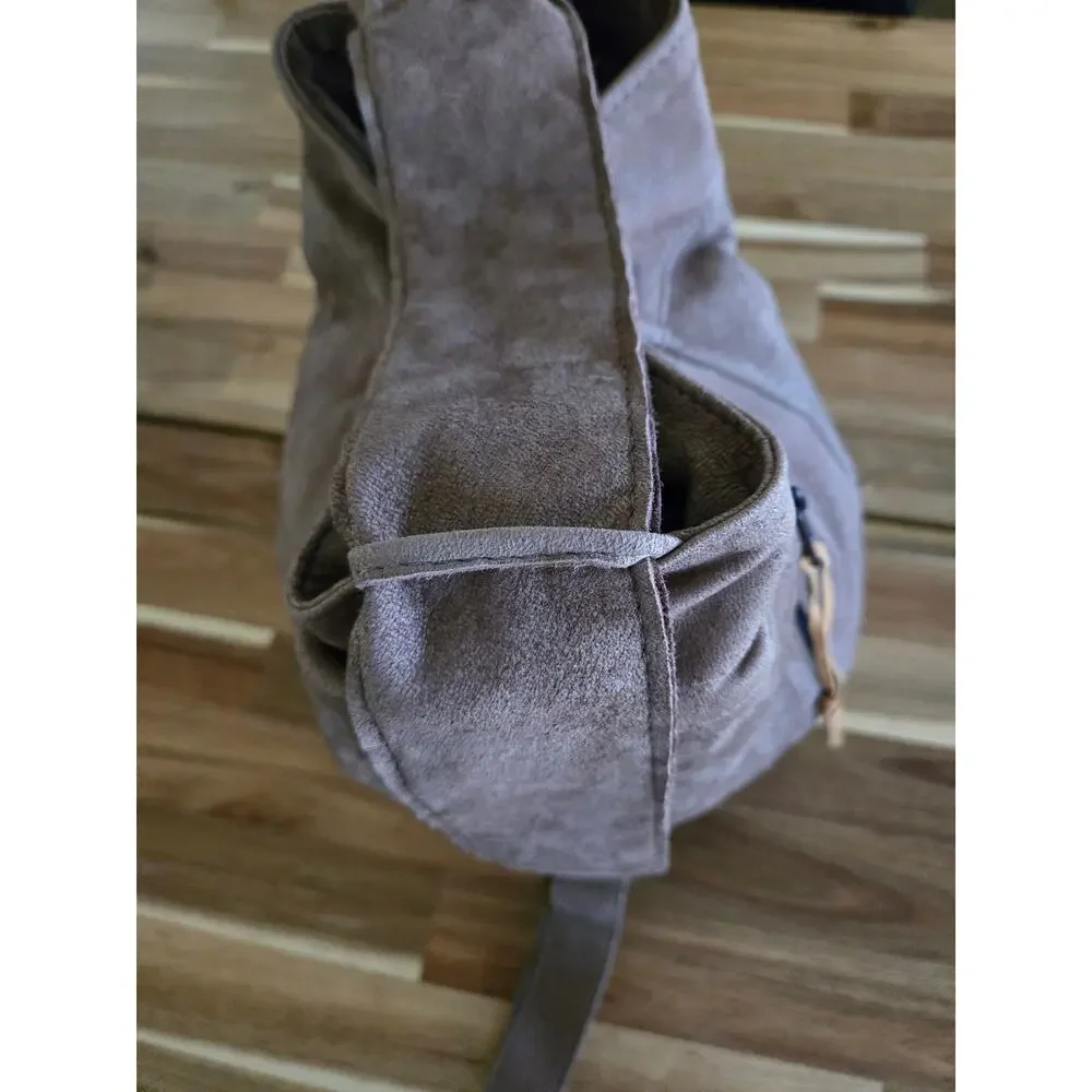 Vintage W.B. Place & Co. Suede Sling Backpack + Pouch Set Tan USA Made Pliable